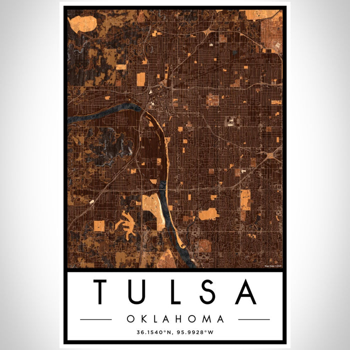 Tulsa Oklahoma Map Print Portrait Orientation in Ember Style With Shaded Background