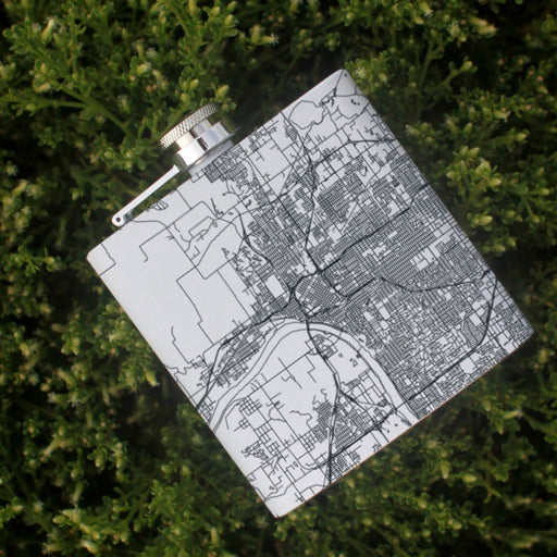 Tulsa Oklahoma Custom Engraved City Map Inscription Coordinates on 6oz Stainless Steel Flask in White