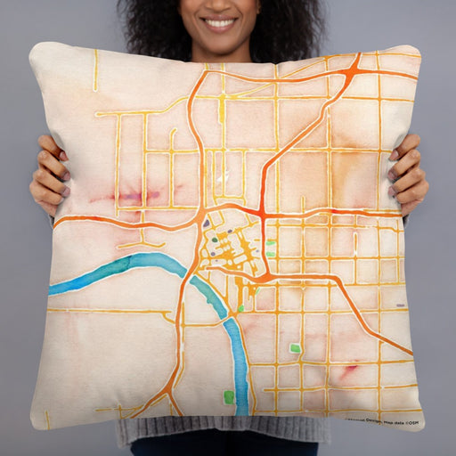 Person holding 22x22 Custom Tulsa Oklahoma Map Throw Pillow in Watercolor