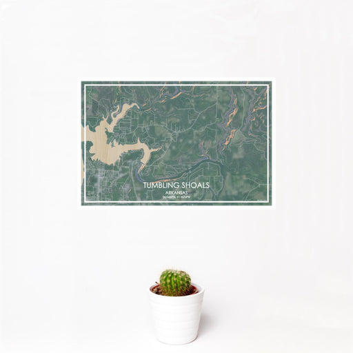 12x18 Tumbling Shoals Arkansas Map Print Landscape Orientation in Afternoon Style With Small Cactus Plant in White Planter