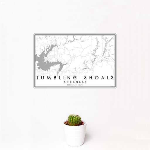 12x18 Tumbling Shoals Arkansas Map Print Landscape Orientation in Classic Style With Small Cactus Plant in White Planter