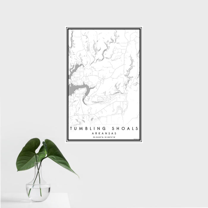 16x24 Tumbling Shoals Arkansas Map Print Portrait Orientation in Classic Style With Tropical Plant Leaves in Water