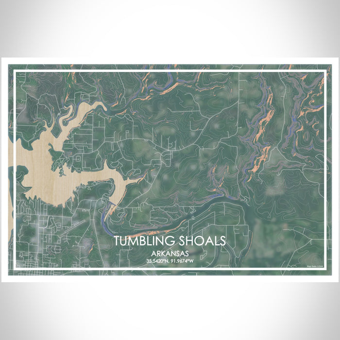 Tumbling Shoals Arkansas Map Print Landscape Orientation in Afternoon Style With Shaded Background