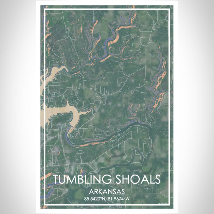 Tumbling Shoals Arkansas Map Print Portrait Orientation in Afternoon Style With Shaded Background