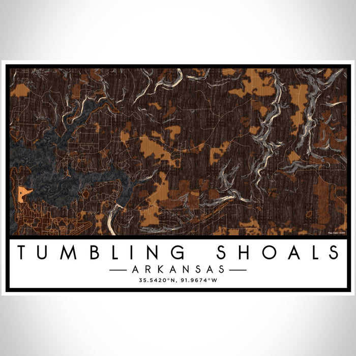Tumbling Shoals Arkansas Map Print Landscape Orientation in Ember Style With Shaded Background