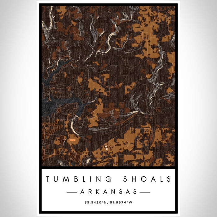 Tumbling Shoals Arkansas Map Print Portrait Orientation in Ember Style With Shaded Background