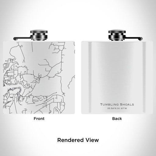 Rendered View of Tumbling Shoals Arkansas Map Engraving on 6oz Stainless Steel Flask in White