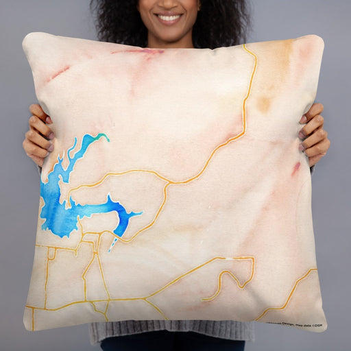 Person holding 22x22 Custom Tumbling Shoals Arkansas Map Throw Pillow in Watercolor