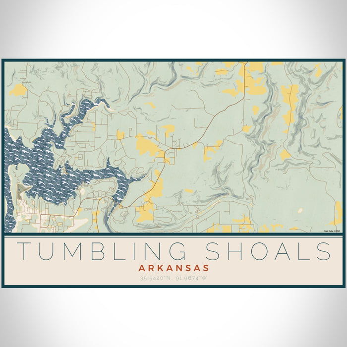 Tumbling Shoals Arkansas Map Print Landscape Orientation in Woodblock Style With Shaded Background