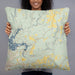 Person holding 22x22 Custom Tumbling Shoals Arkansas Map Throw Pillow in Woodblock
