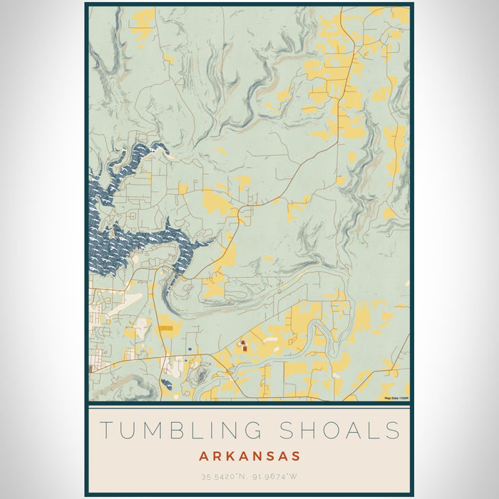 Tumbling Shoals Arkansas Map Print Portrait Orientation in Woodblock Style With Shaded Background