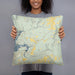 Person holding 18x18 Custom Tumbling Shoals Arkansas Map Throw Pillow in Woodblock
