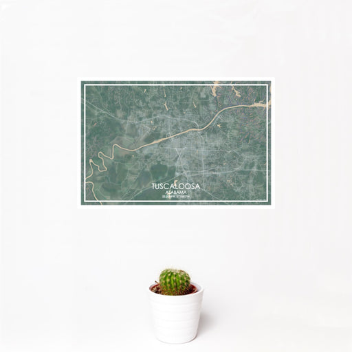 12x18 Tuscaloosa Alabama Map Print Landscape Orientation in Afternoon Style With Small Cactus Plant in White Planter