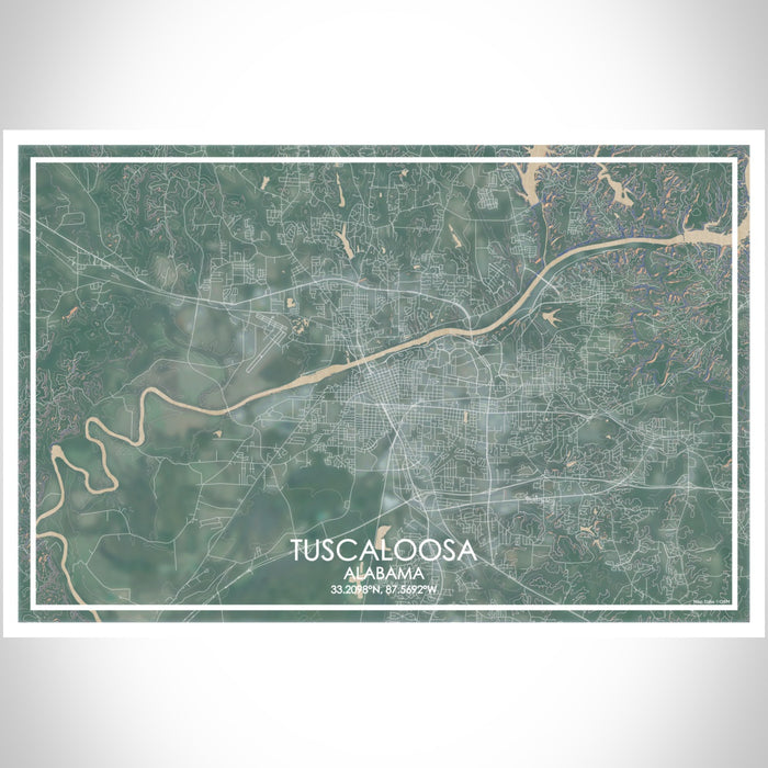 Tuscaloosa Alabama Map Print Landscape Orientation in Afternoon Style With Shaded Background