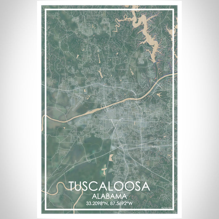 Tuscaloosa Alabama Map Print Portrait Orientation in Afternoon Style With Shaded Background