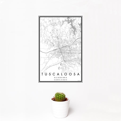 12x18 Tuscaloosa Alabama Map Print Portrait Orientation in Classic Style With Small Cactus Plant in White Planter