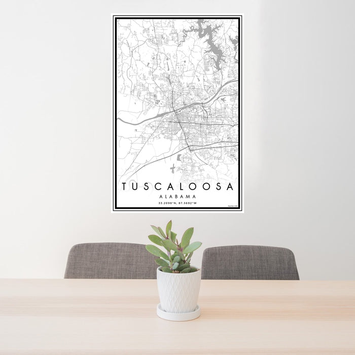 24x36 Tuscaloosa Alabama Map Print Portrait Orientation in Classic Style Behind 2 Chairs Table and Potted Plant