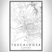 Tuscaloosa Alabama Map Print Portrait Orientation in Classic Style With Shaded Background