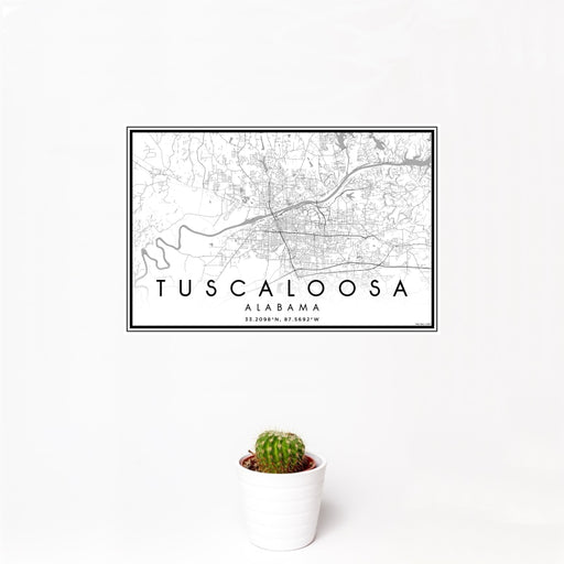 12x18 Tuscaloosa Alabama Map Print Landscape Orientation in Classic Style With Small Cactus Plant in White Planter