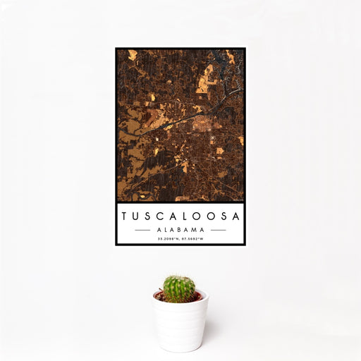 12x18 Tuscaloosa Alabama Map Print Portrait Orientation in Ember Style With Small Cactus Plant in White Planter