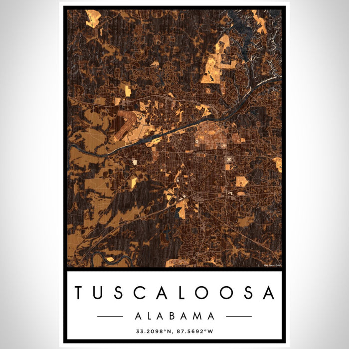 Tuscaloosa Alabama Map Print Portrait Orientation in Ember Style With Shaded Background