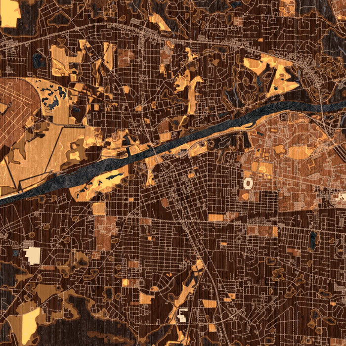 Tuscaloosa Alabama Map Print in Ember Style Zoomed In Close Up Showing Details