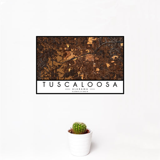 12x18 Tuscaloosa Alabama Map Print Landscape Orientation in Ember Style With Small Cactus Plant in White Planter