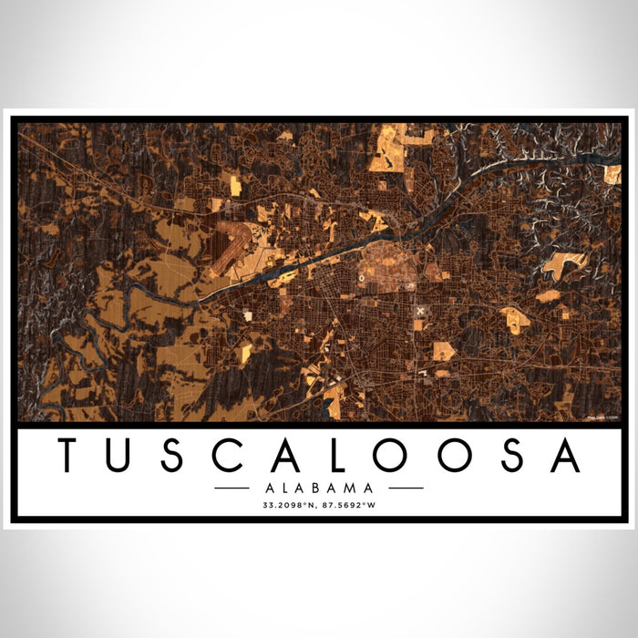 Tuscaloosa Alabama Map Print Landscape Orientation in Ember Style With Shaded Background