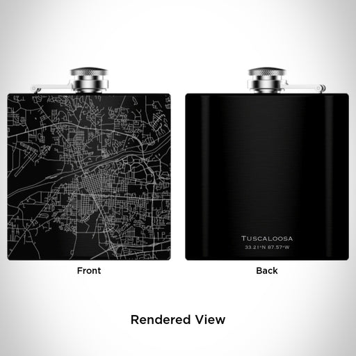 Rendered View of Tuscaloosa Alabama Map Engraving on 6oz Stainless Steel Flask in Black