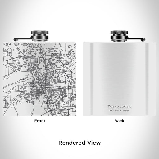 Rendered View of Tuscaloosa Alabama Map Engraving on 6oz Stainless Steel Flask in White