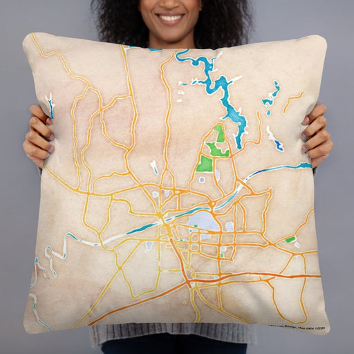 Person holding 22x22 Custom Tuscaloosa Alabama Map Throw Pillow in Watercolor
