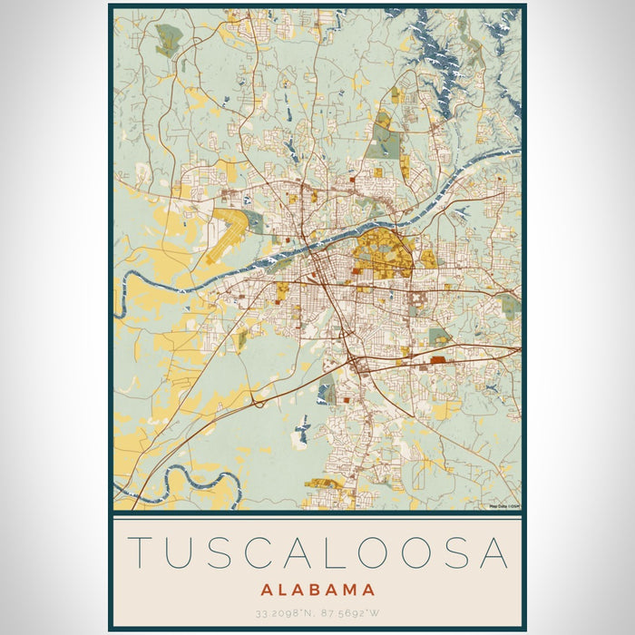 Tuscaloosa Alabama Map Print Portrait Orientation in Woodblock Style With Shaded Background
