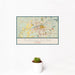 12x18 Tuscaloosa Alabama Map Print Landscape Orientation in Woodblock Style With Small Cactus Plant in White Planter