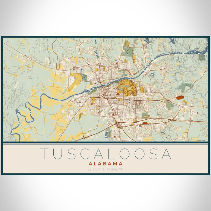 Tuscaloosa Alabama Map Print Landscape Orientation in Woodblock Style With Shaded Background