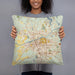 Person holding 18x18 Custom Tuscaloosa Alabama Map Throw Pillow in Woodblock