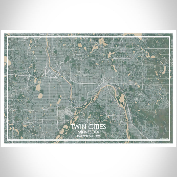 Twin Cities Minnesota Map Print Landscape Orientation in Afternoon Style With Shaded Background