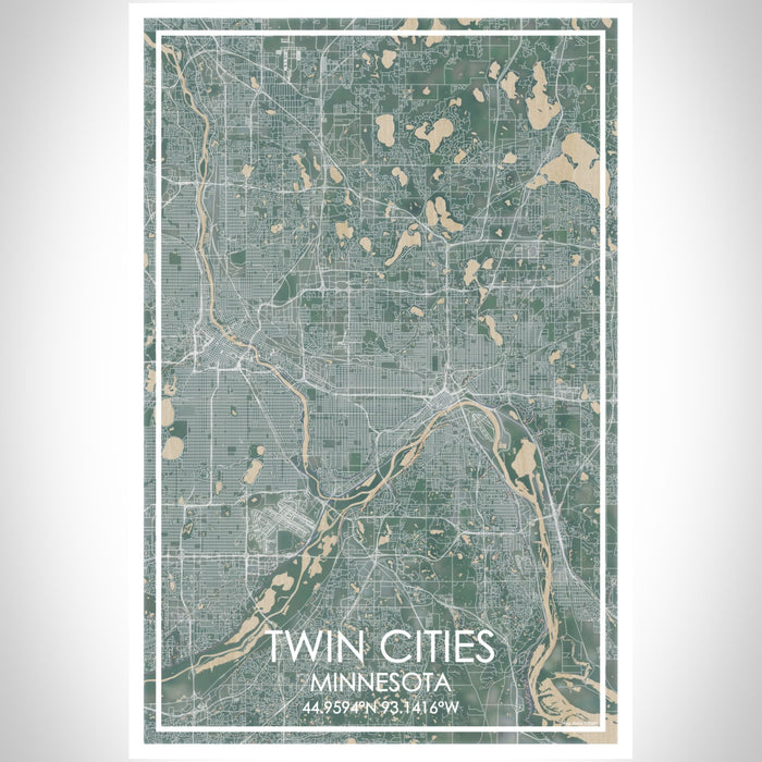 Twin Cities Minnesota Map Print Portrait Orientation in Afternoon Style With Shaded Background
