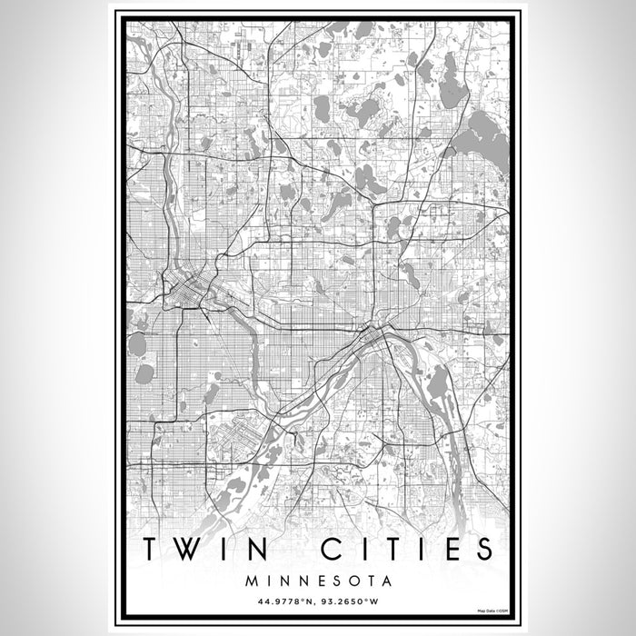 Twin Cities Minnesota Map Print Portrait Orientation in Classic Style With Shaded Background