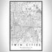 Twin Cities Minnesota Map Print Portrait Orientation in Classic Style With Shaded Background