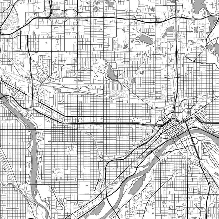 Twin Cities Minnesota Map Print in Classic Style Zoomed In Close Up Showing Details