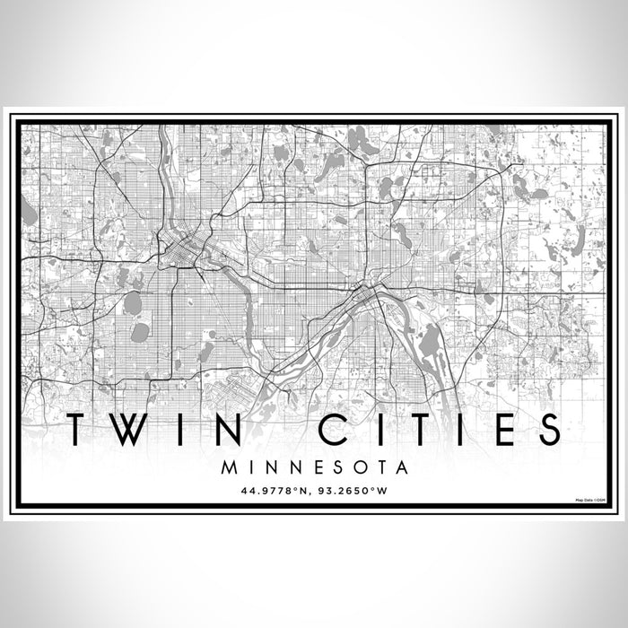 Twin Cities Minnesota Map Print Landscape Orientation in Classic Style With Shaded Background