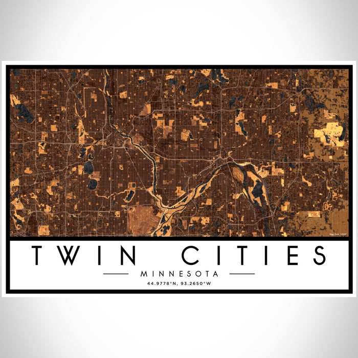 Twin Cities Minnesota Map Print Landscape Orientation in Ember Style With Shaded Background