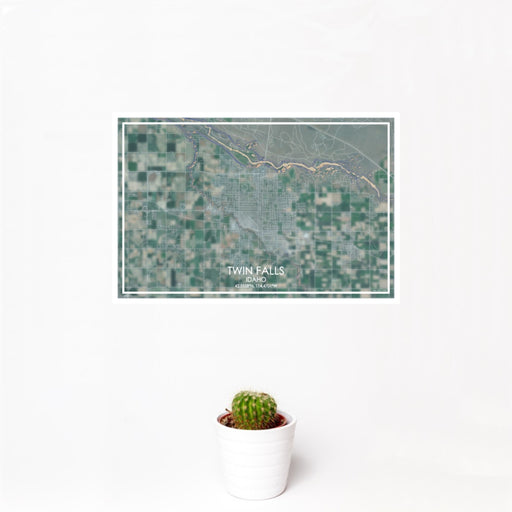 12x18 Twin Falls Idaho Map Print Landscape Orientation in Afternoon Style With Small Cactus Plant in White Planter