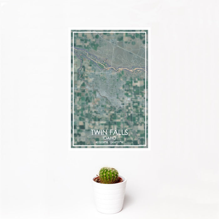 12x18 Twin Falls Idaho Map Print Portrait Orientation in Afternoon Style With Small Cactus Plant in White Planter