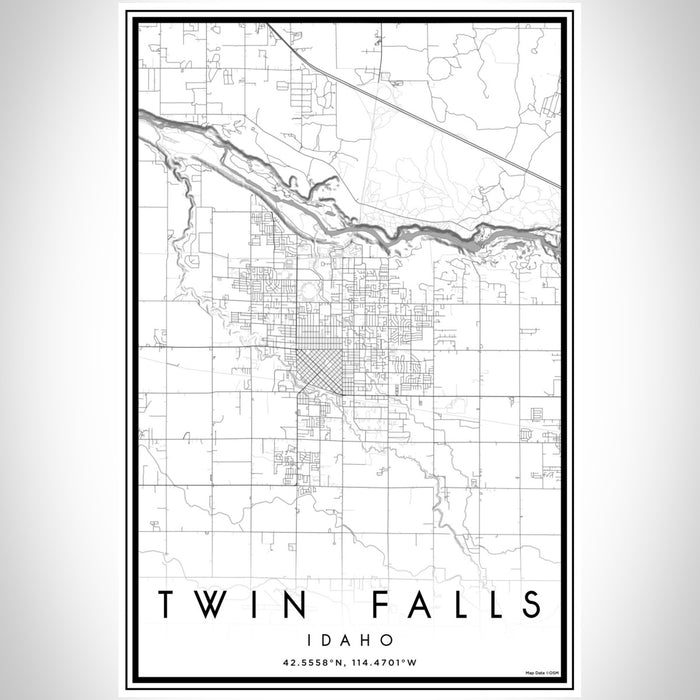 Twin Falls Idaho Map Print Portrait Orientation in Classic Style With Shaded Background