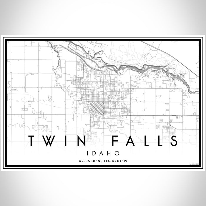 Twin Falls Idaho Map Print Landscape Orientation in Classic Style With Shaded Background
