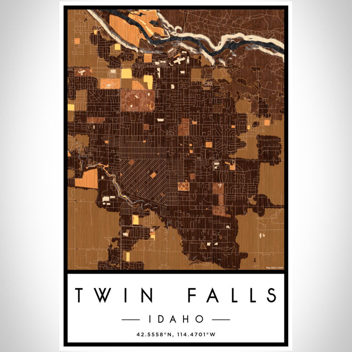 Twin Falls Idaho Map Print Portrait Orientation in Ember Style With Shaded Background