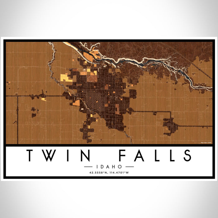 Twin Falls Idaho Map Print Landscape Orientation in Ember Style With Shaded Background