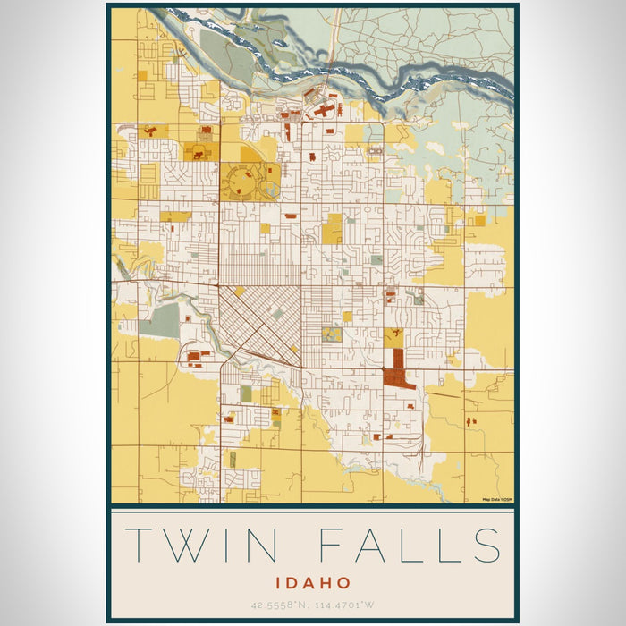 Twin Falls Idaho Map Print Portrait Orientation in Woodblock Style With Shaded Background