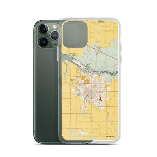 Custom Twin Falls Idaho Map Phone Case in Woodblock on Table with Laptop and Plant